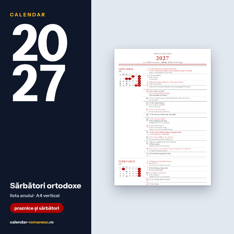 Sărbători ortodoxe 2027 - PDF de imprimat