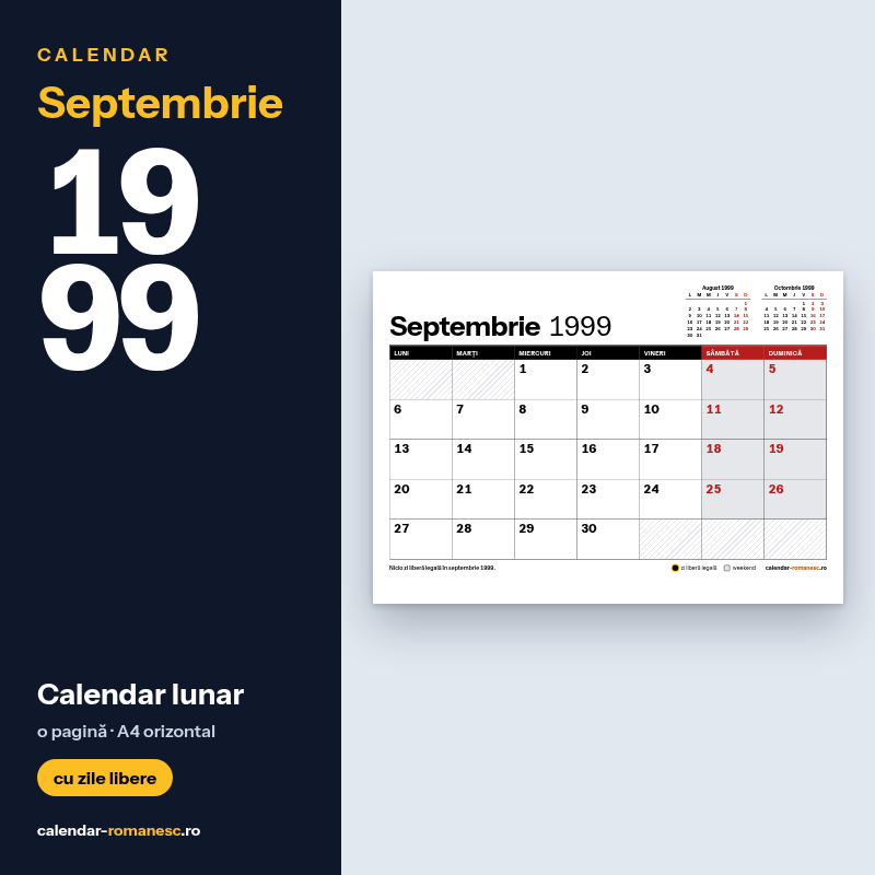 Calendar Septembrie 1999 de imprimat