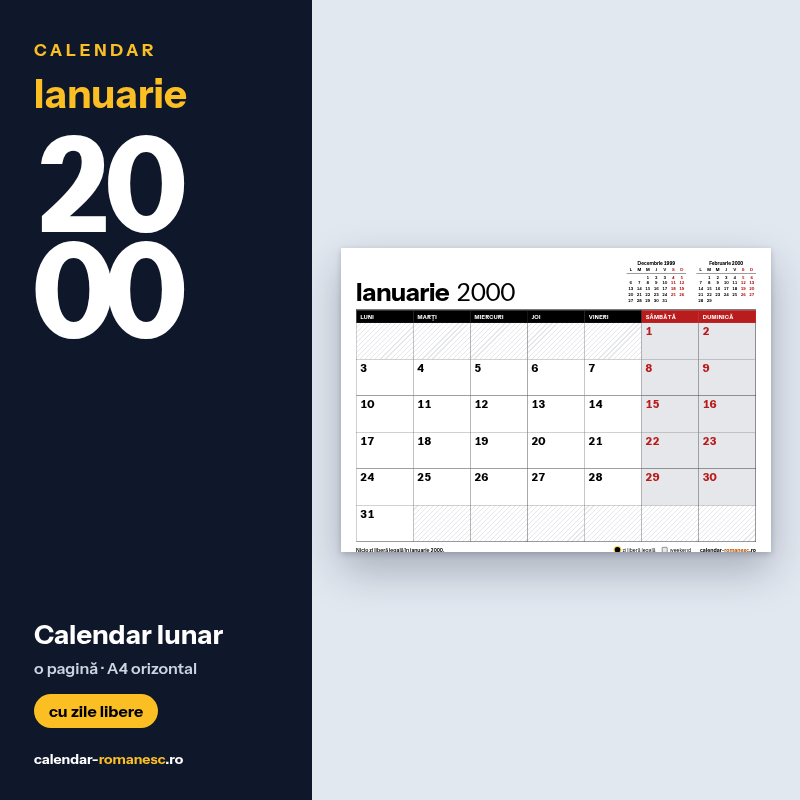 Calendar Ianuarie 2000 de imprimat