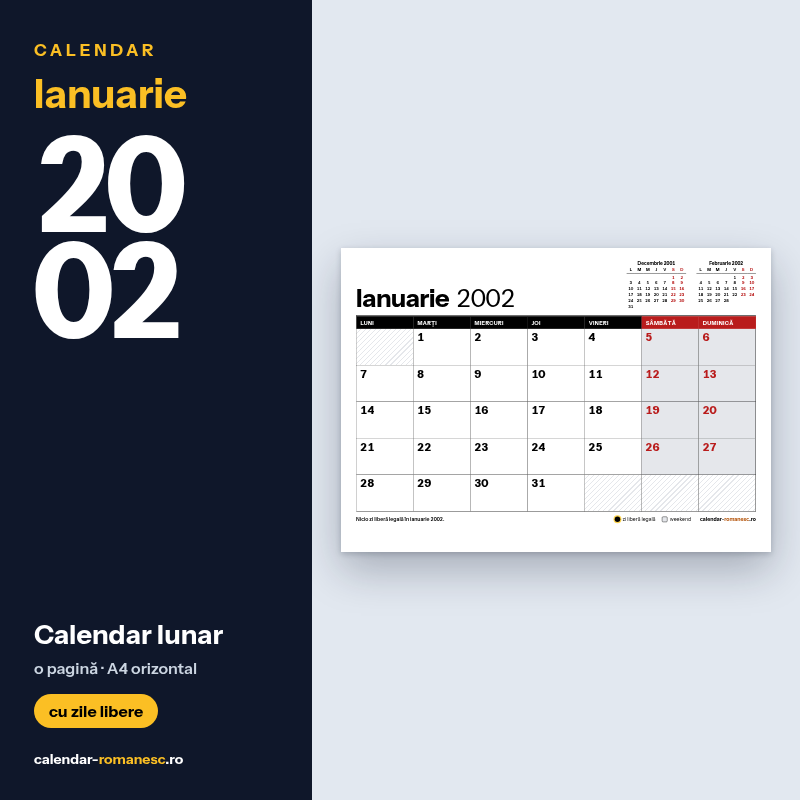Calendar Ianuarie 2002 de imprimat