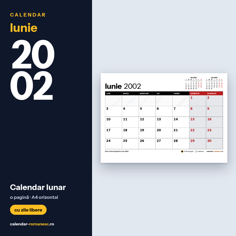 Calendar Iunie 2002 de imprimat