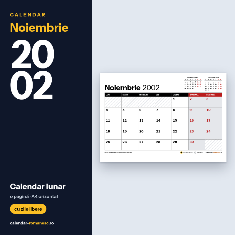 Calendar Noiembrie 2002 de imprimat