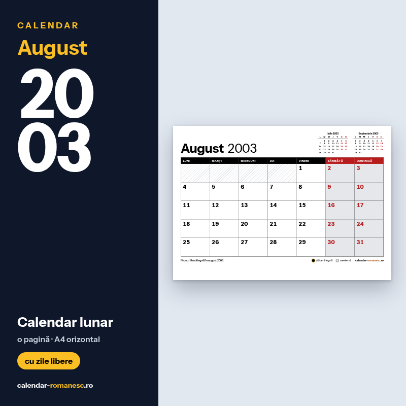 Calendar August 2003 de imprimat