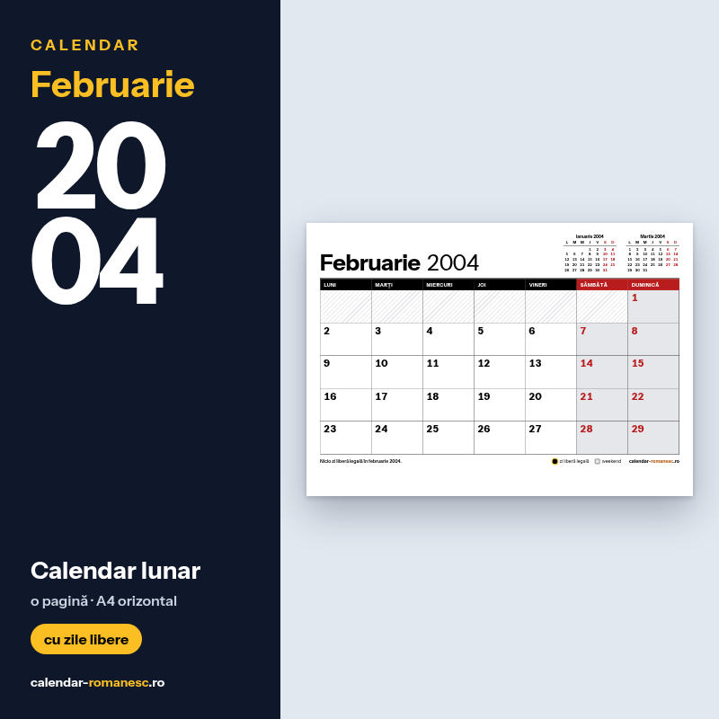 Calendar Februarie 2004 de imprimat