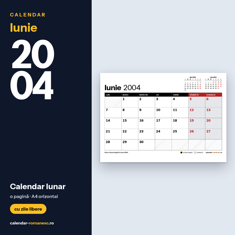 Calendar Iunie 2004 de imprimat