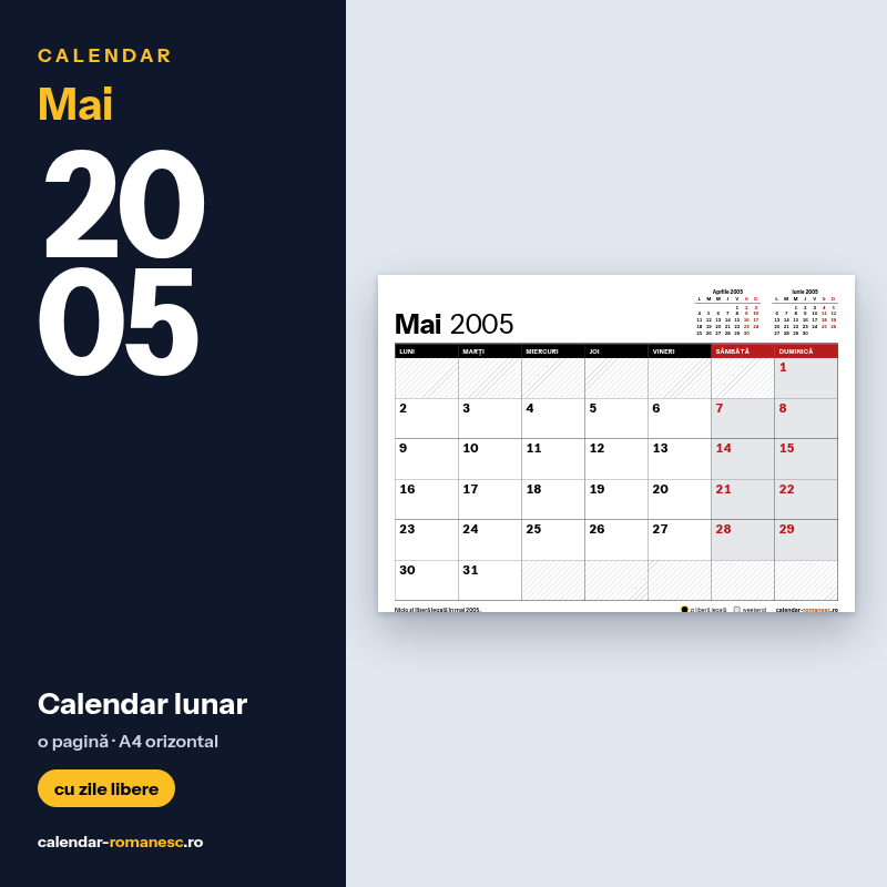 Calendar Mai 2005 de imprimat