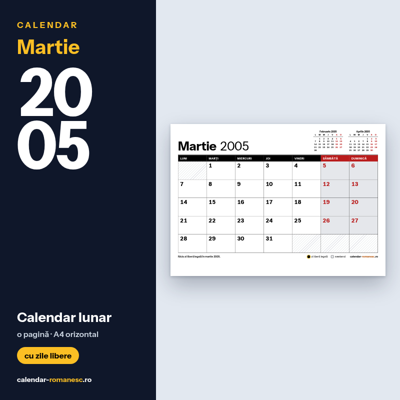 Calendar Martie 2005 de imprimat