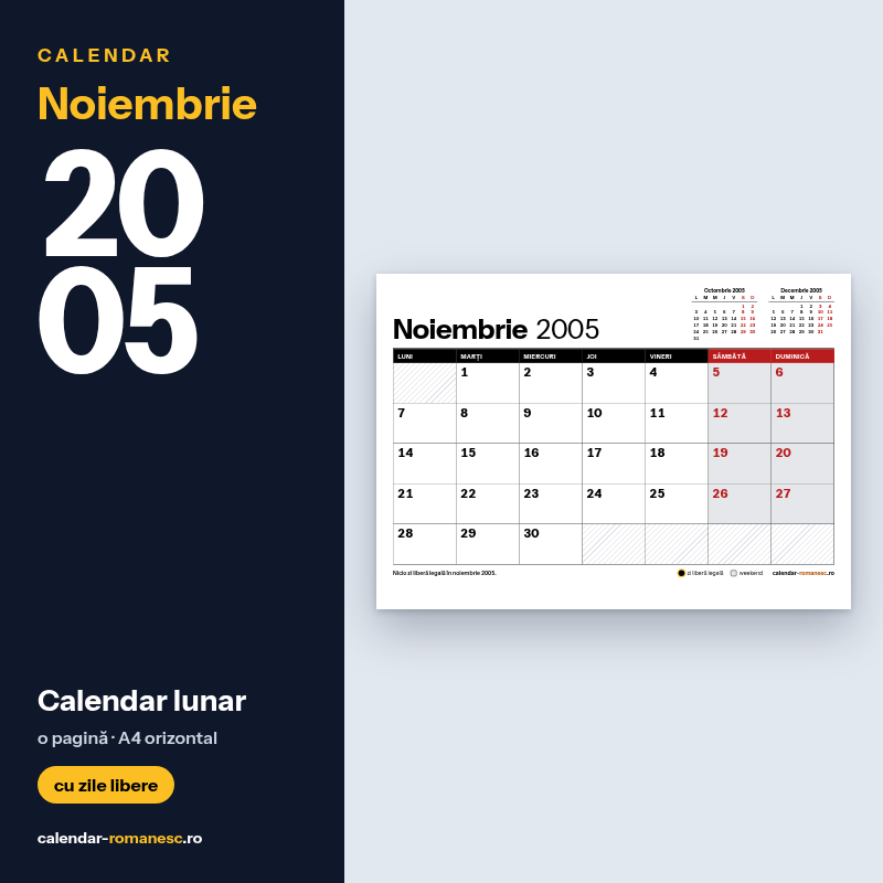 Calendar Noiembrie 2005 de imprimat