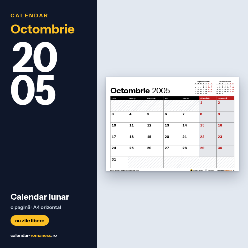 Calendar Octombrie 2005 de imprimat