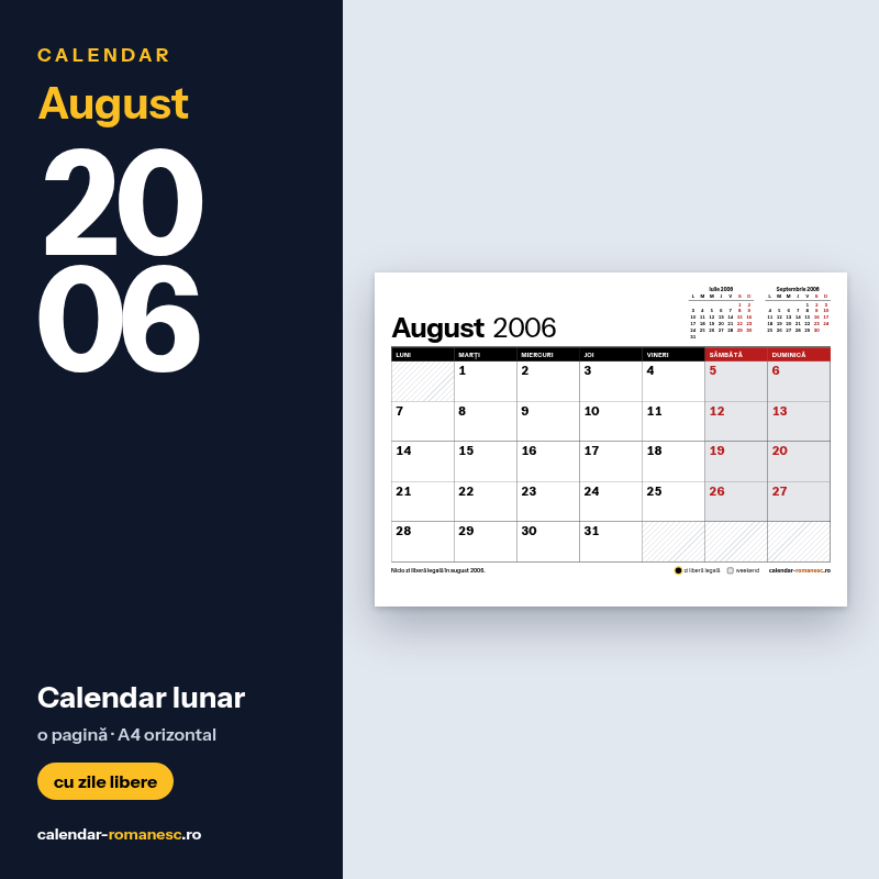 Calendar August 2006 de imprimat
