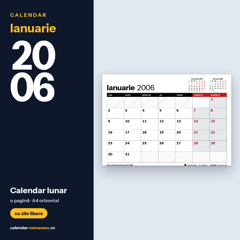 Calendar Ianuarie 2006 de imprimat