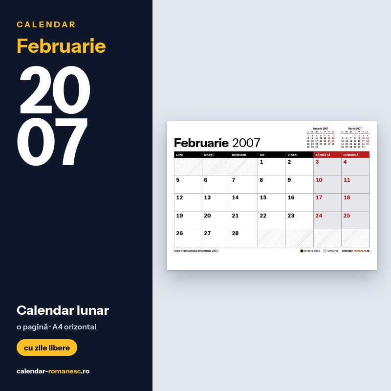 Calendar Februarie 2007 de imprimat