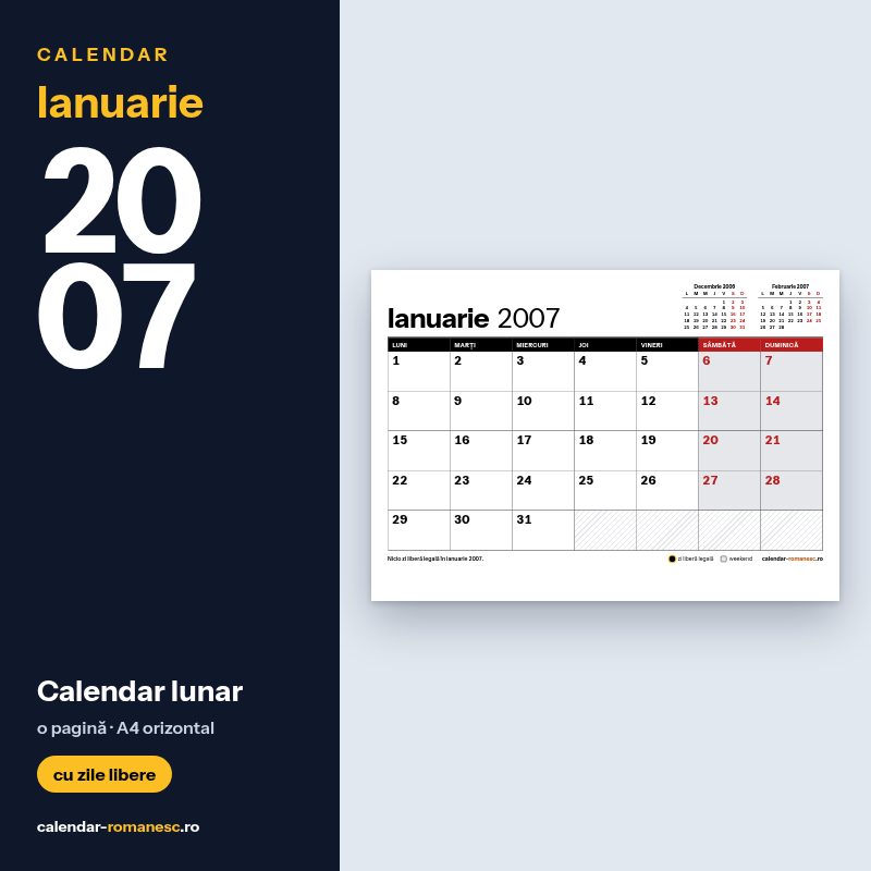 Calendar Ianuarie 2007 de imprimat