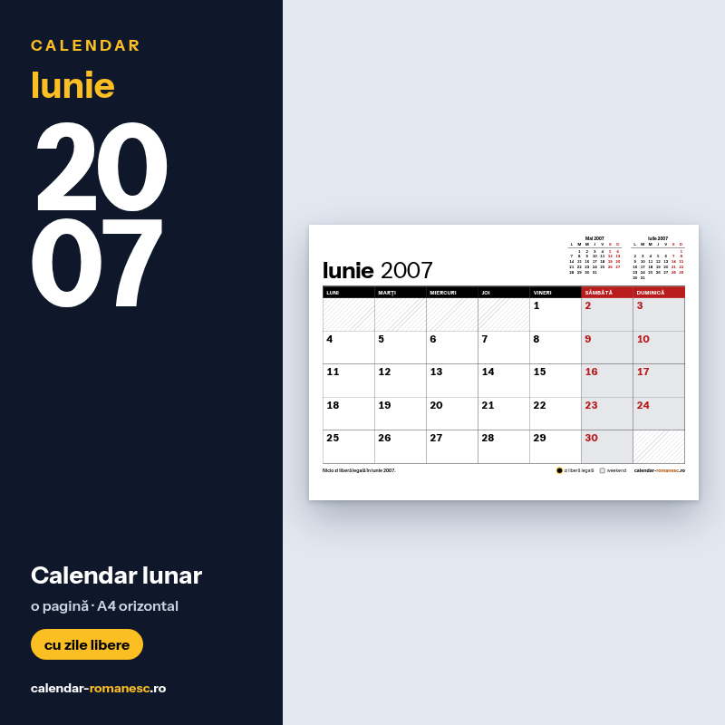 Calendar Iunie 2007 de imprimat