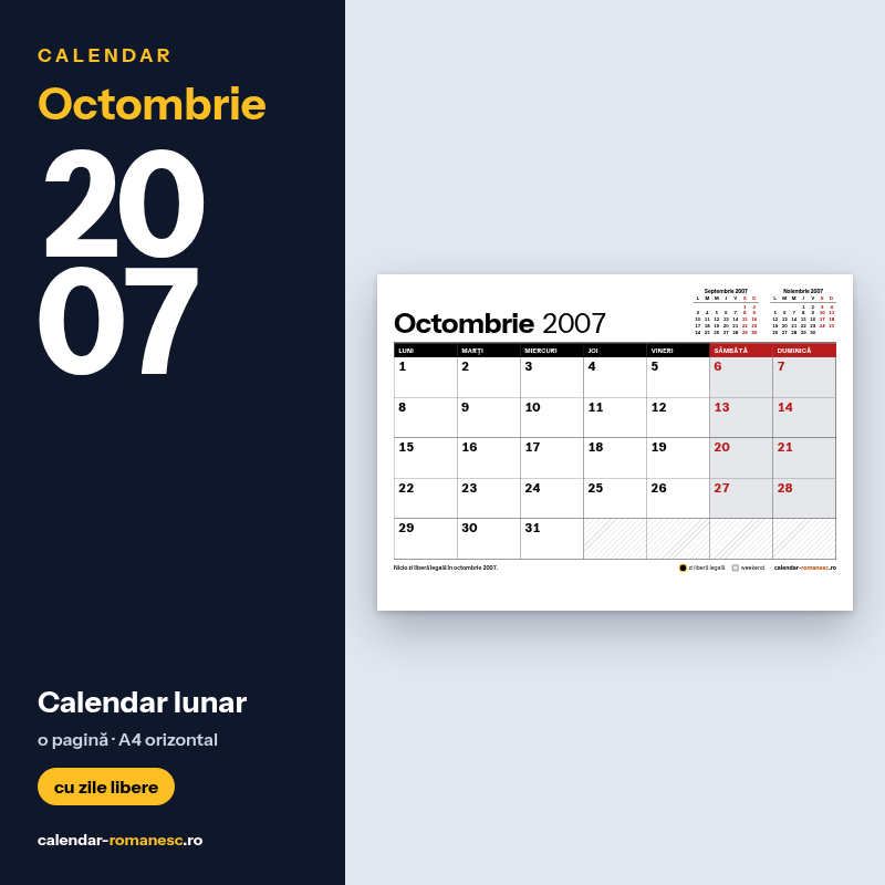 Calendar Octombrie 2007 de imprimat