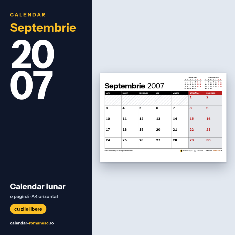 Calendar Septembrie 2007 de imprimat