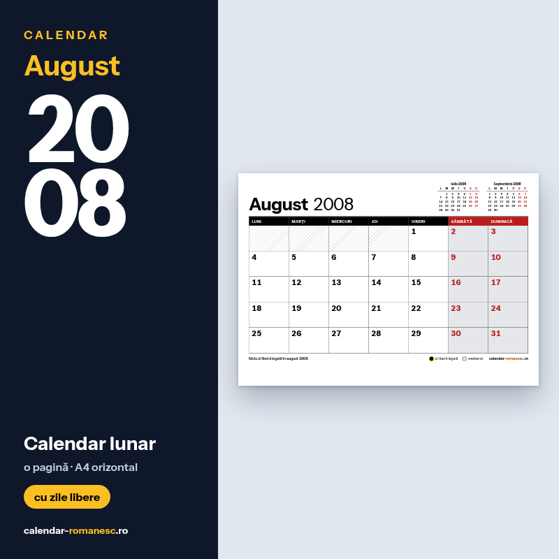 Calendar August 2008 de imprimat