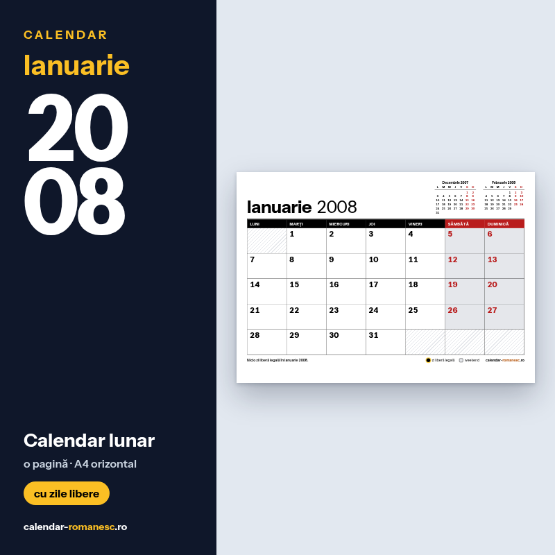 Calendar Ianuarie 2008 de imprimat