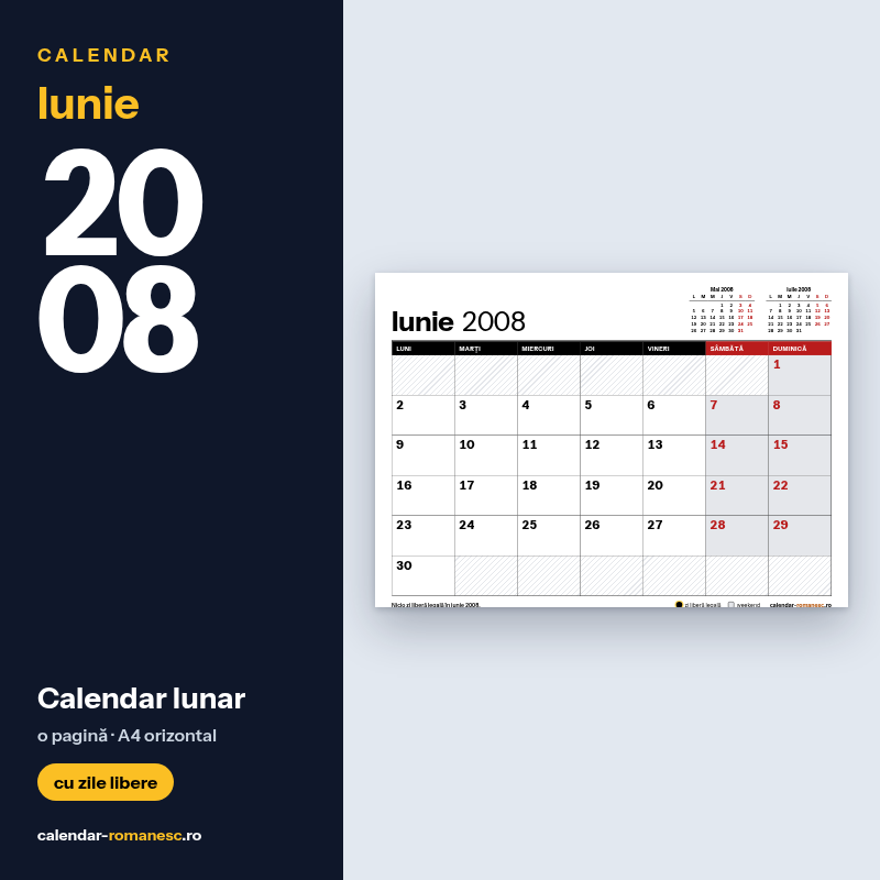 Calendar Iunie 2008 de imprimat