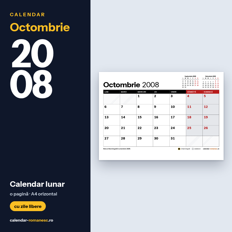 Calendar Octombrie 2008 de imprimat