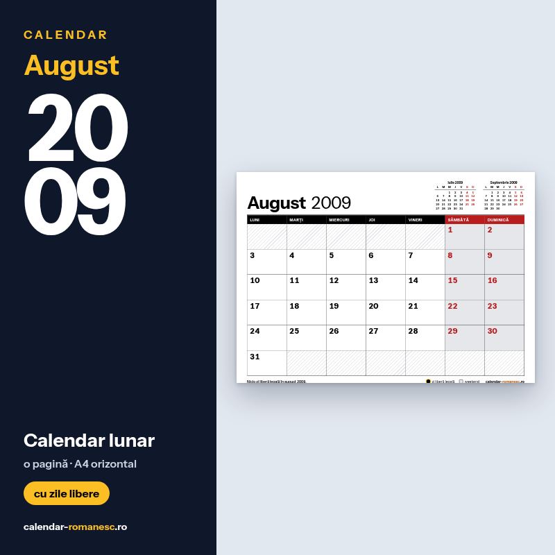 Calendar August 2009 de imprimat