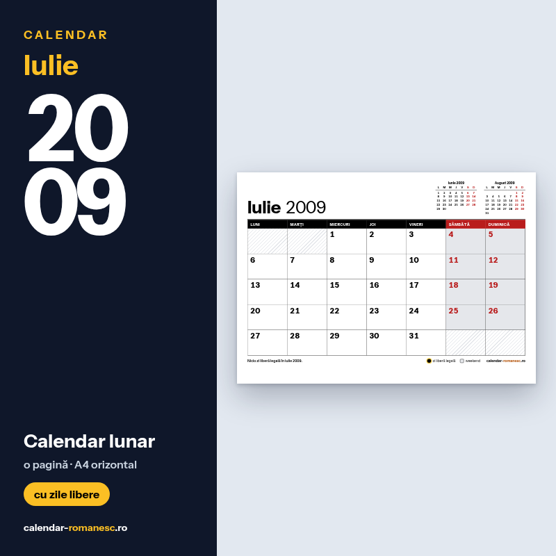 Calendar Iulie 2009 de imprimat