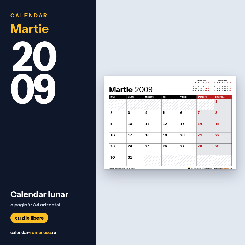 Calendar Martie 2009 de imprimat