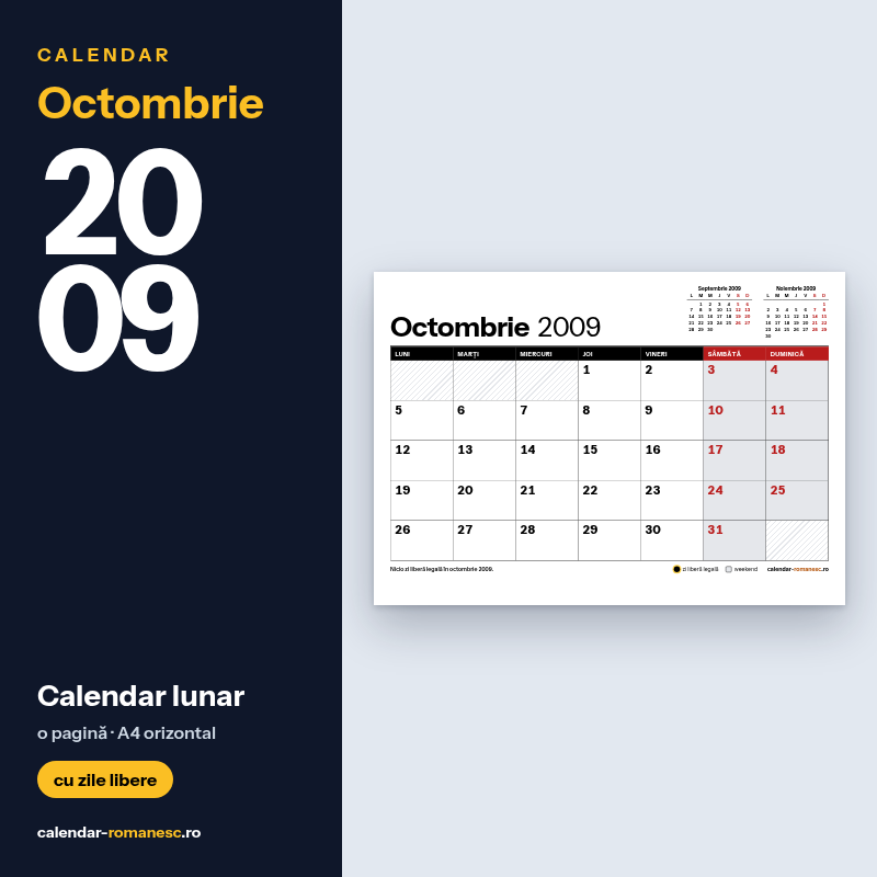 Calendar Octombrie 2009 de imprimat
