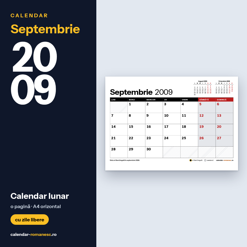 Calendar Septembrie 2009 de imprimat