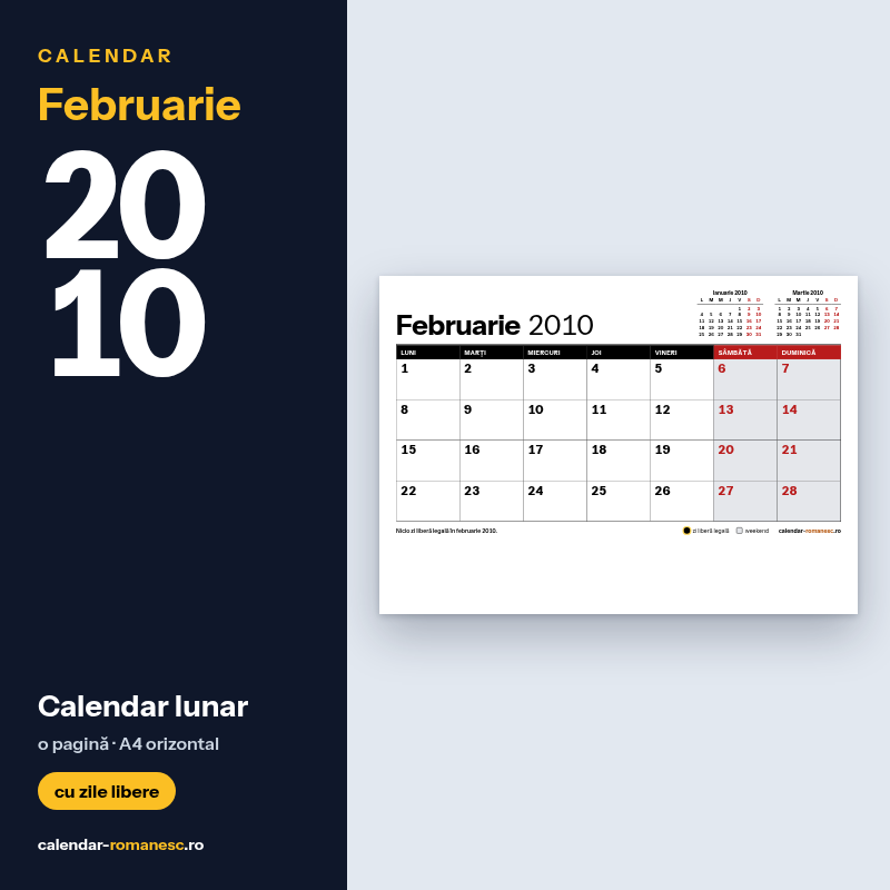 Calendar Februarie 2010 de imprimat