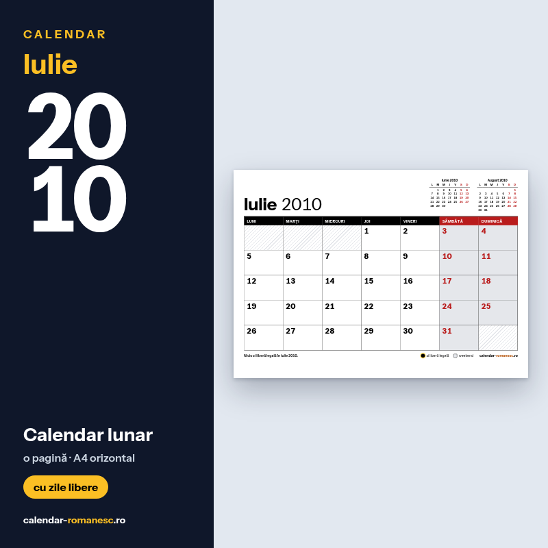 Calendar Iulie 2010 de imprimat