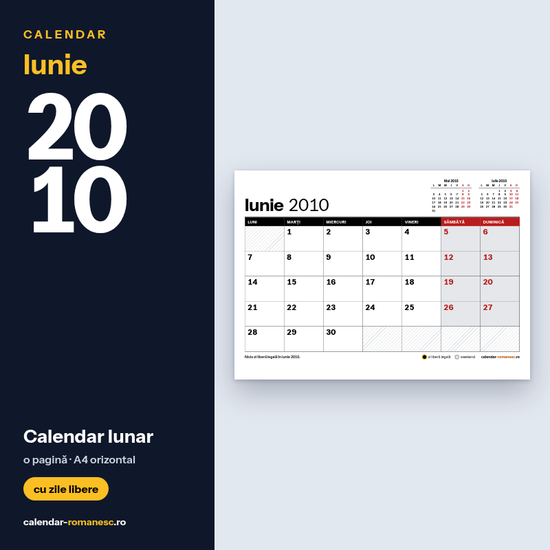 Calendar Iunie 2010 de imprimat
