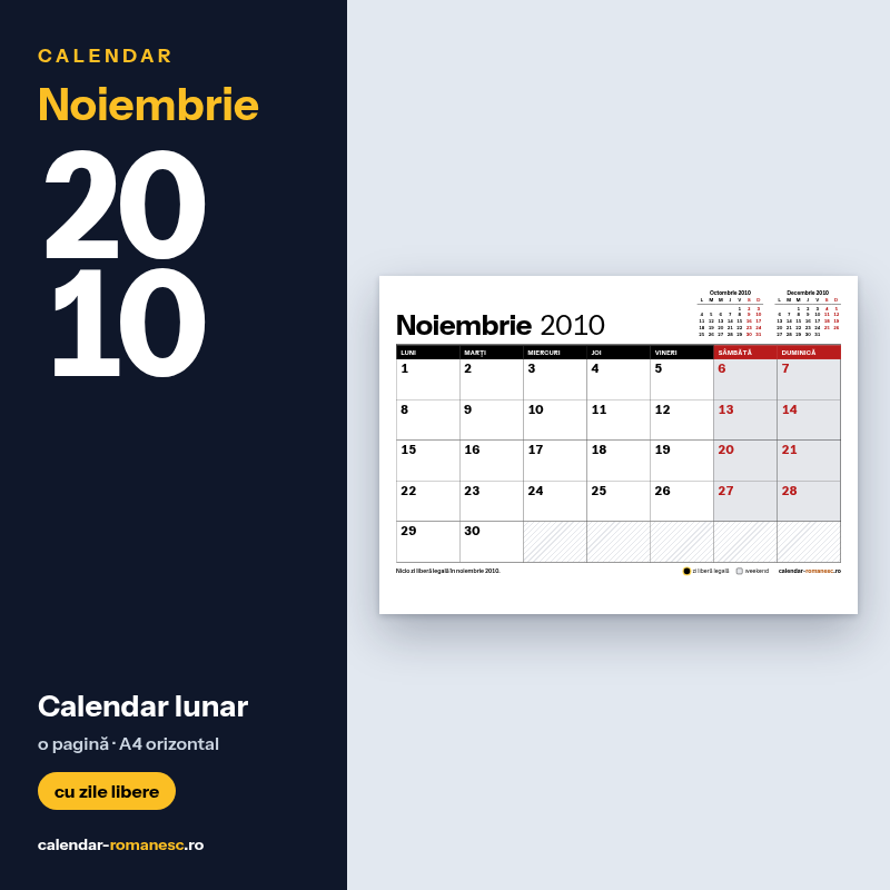 Calendar Noiembrie 2010 de imprimat