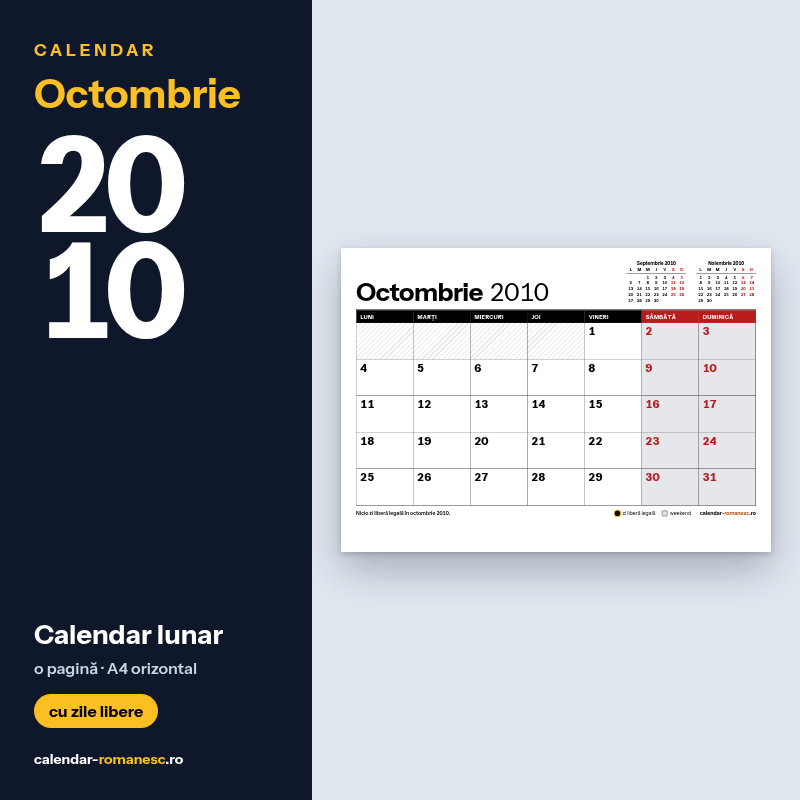 Calendar Octombrie 2010 de imprimat
