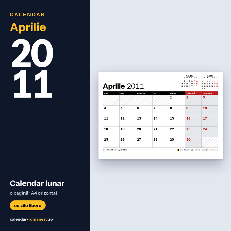 Calendar Aprilie 2011 de imprimat
