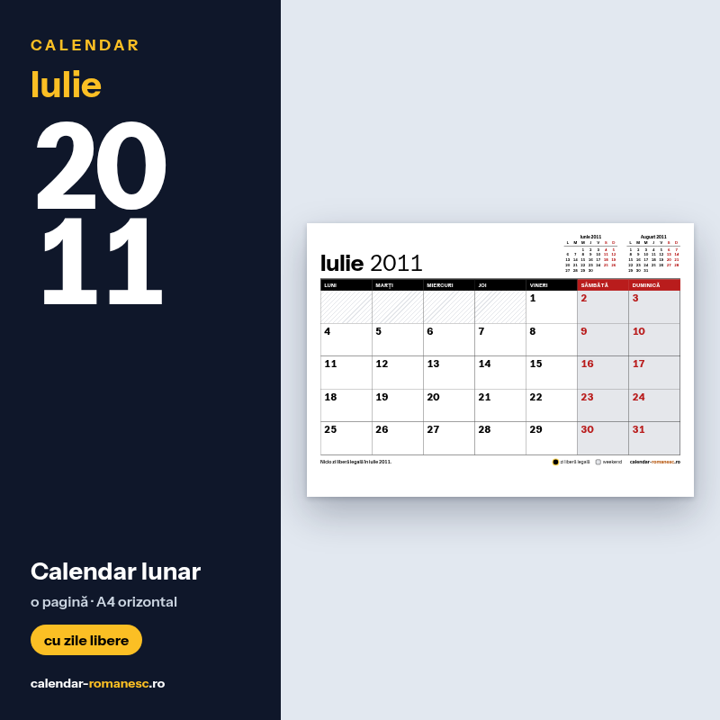 Calendar Iulie 2011 de imprimat