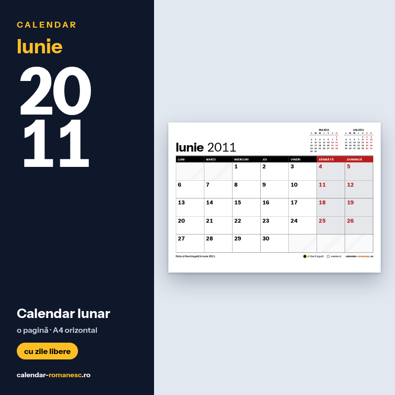 Calendar Iunie 2011 de imprimat