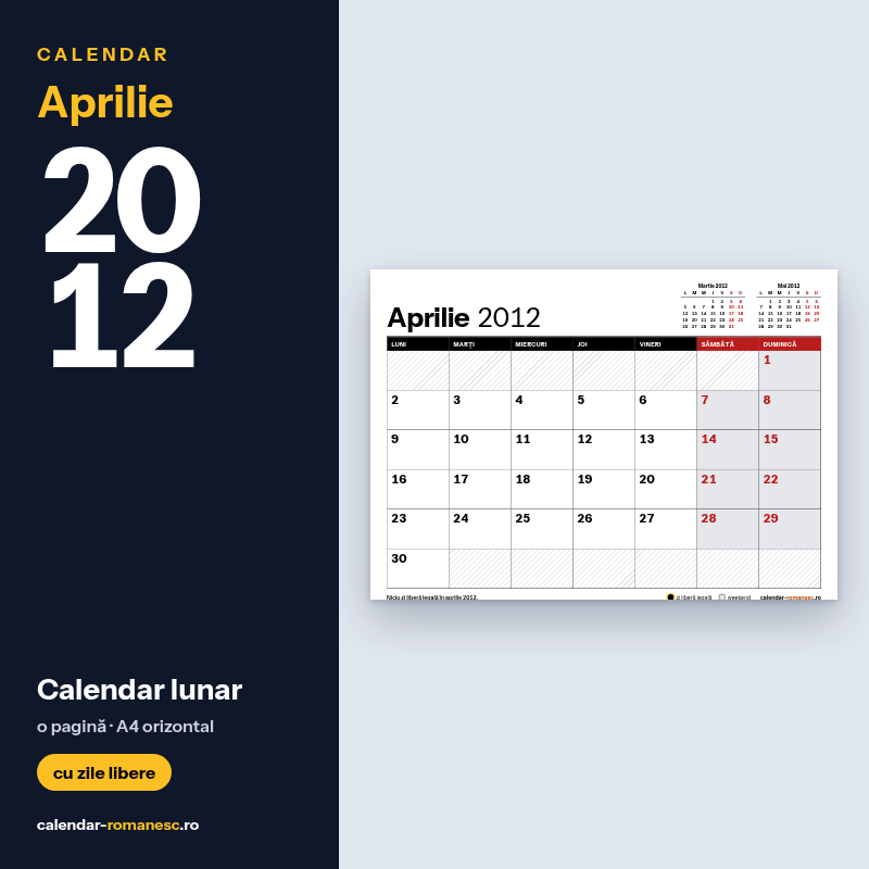 Calendar Aprilie 2012 de imprimat