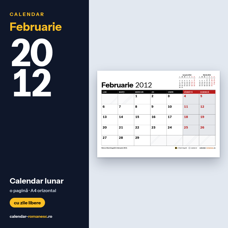 Calendar Februarie 2012 de imprimat