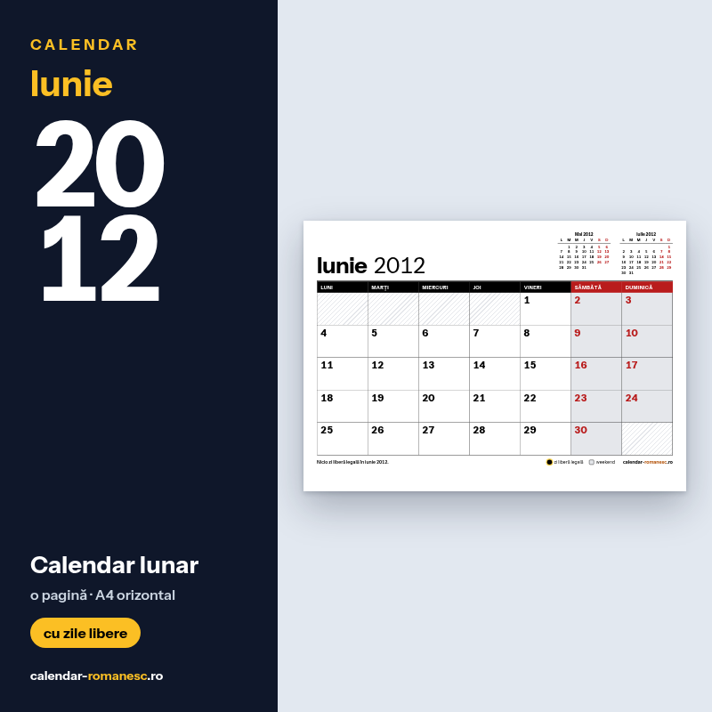 Calendar Iunie 2012 de imprimat