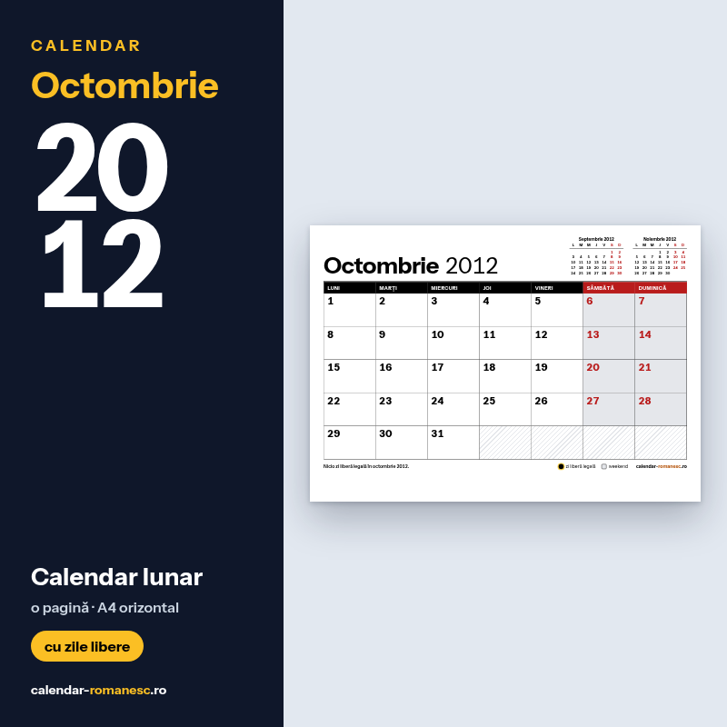 Calendar Octombrie 2012 de imprimat