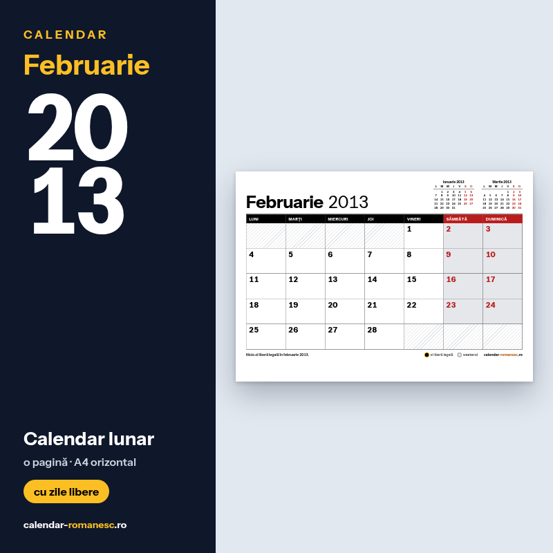 Calendar Februarie 2013 de imprimat