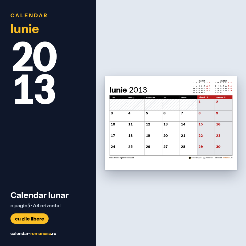 Calendar Iunie 2013 de imprimat
