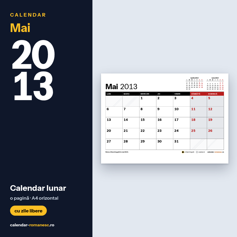 Calendar Mai 2013 de imprimat