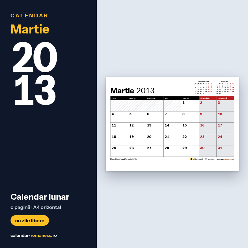 Calendar Martie 2013 de imprimat