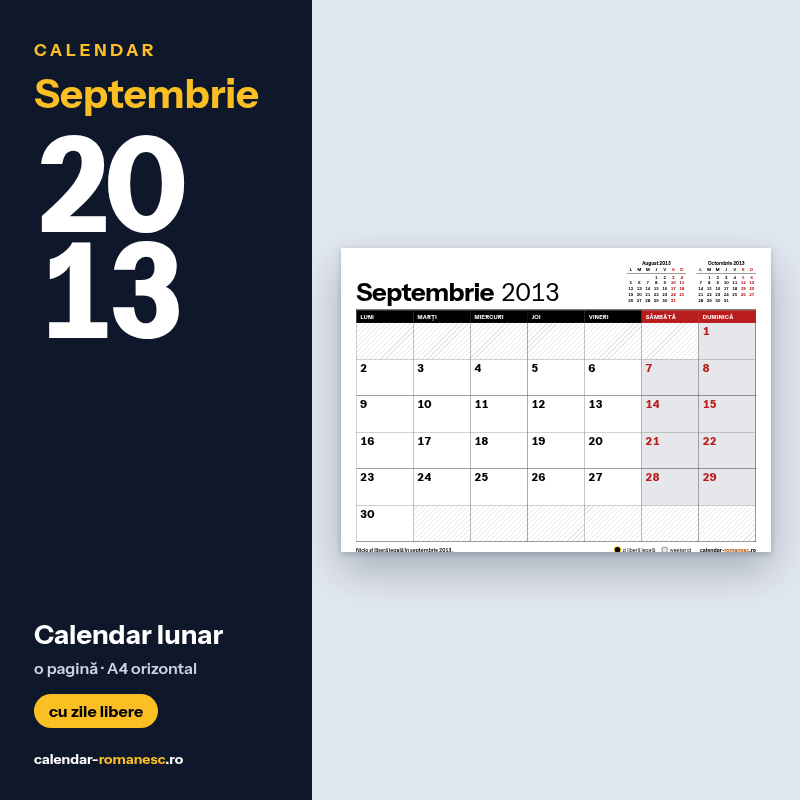 Calendar Septembrie 2013 de imprimat