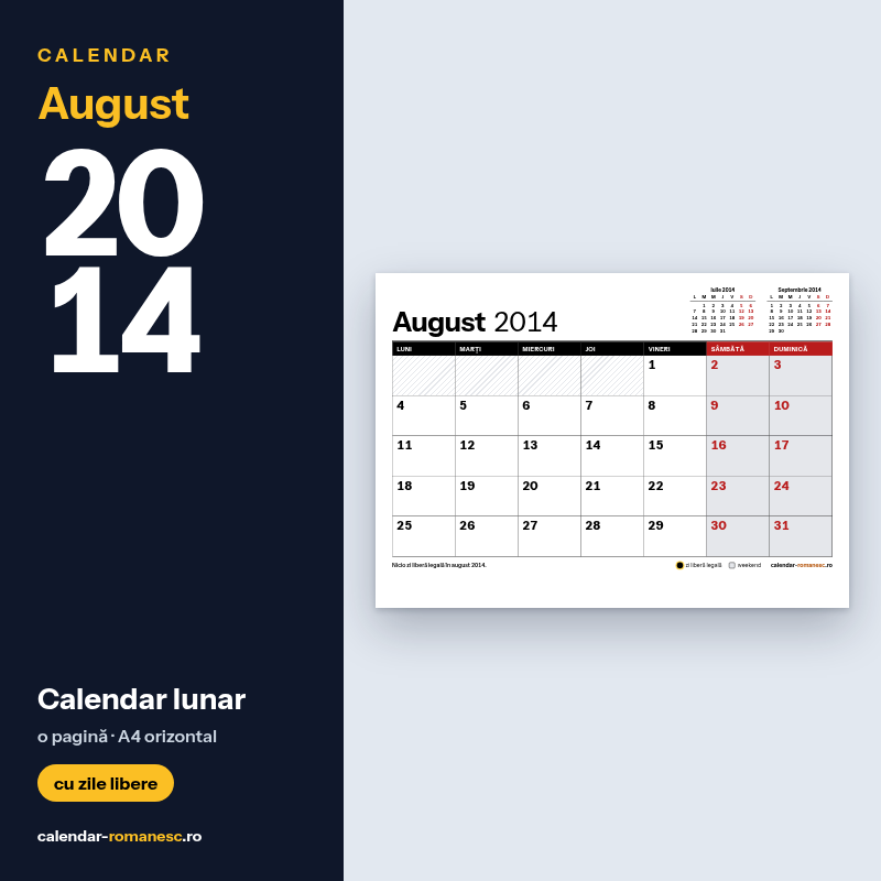 Calendar August 2014 de imprimat