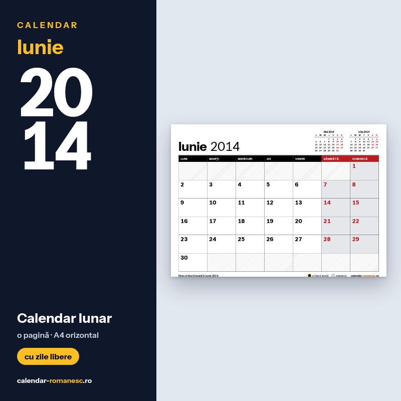 Calendar Iunie 2014 de imprimat