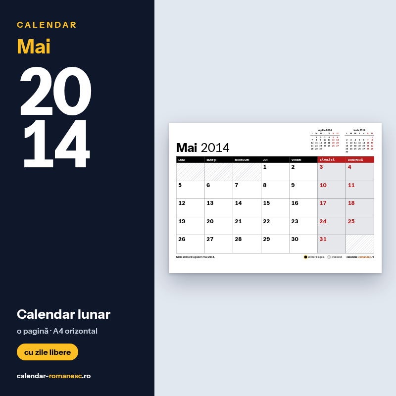 Calendar Mai 2014 de imprimat