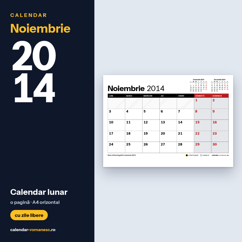 Calendar Noiembrie 2014 de imprimat